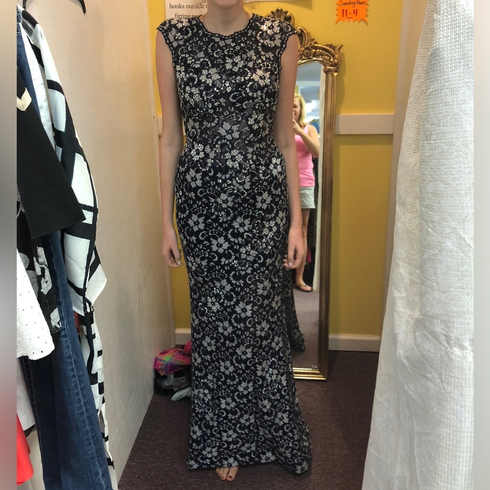 Navy and Silver Mermaid Gown Size 6